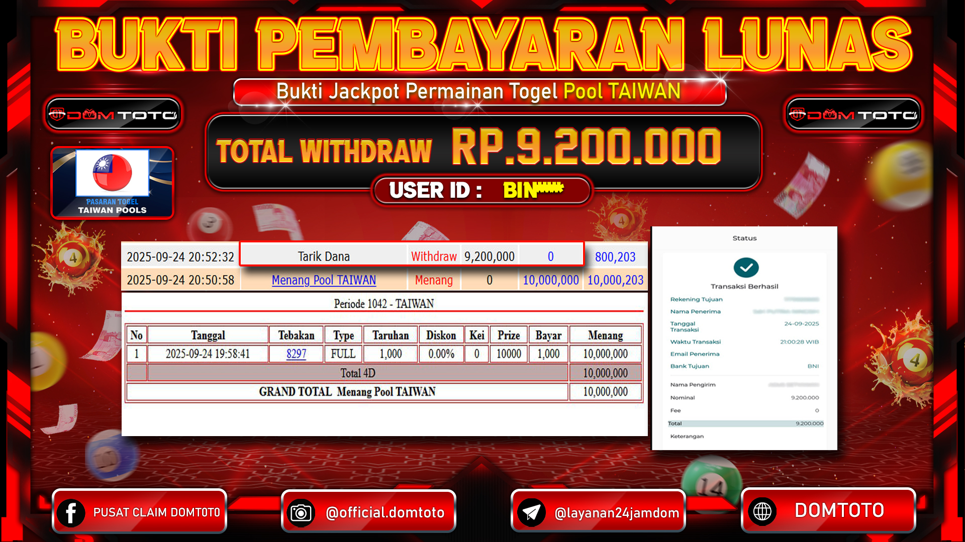 JACKPOT TOGEL PASARAN Pool TAIWAN  24 SEPTEMBER 2025